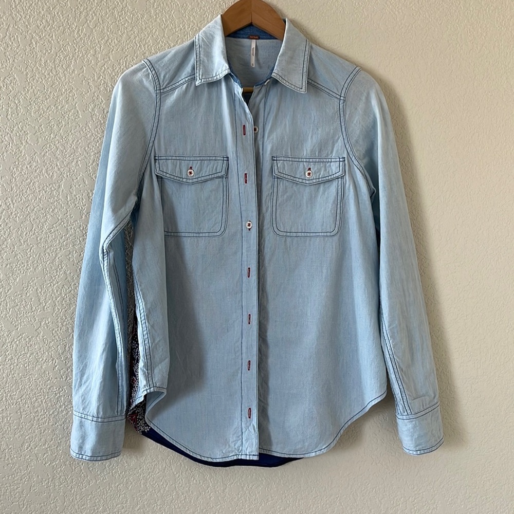 Free People Bandana Bandit Denim Shirt Button-Down Top Size XS - Picture 3 of 13